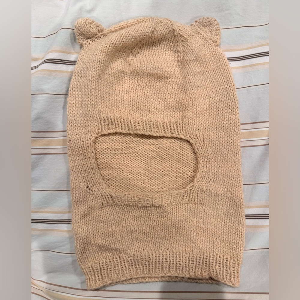 Hand-Knitted Bear Ear Balaclava - Oatmeal Beige